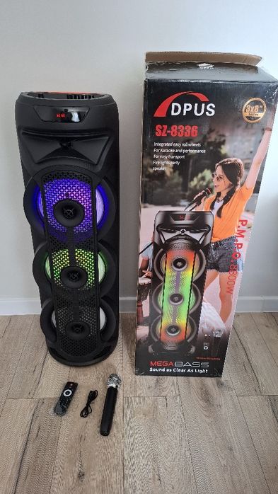 Bezprzewodowy głośnik przenośny DPUS SZ-8336, 3 x 8", mega bas, ładowa