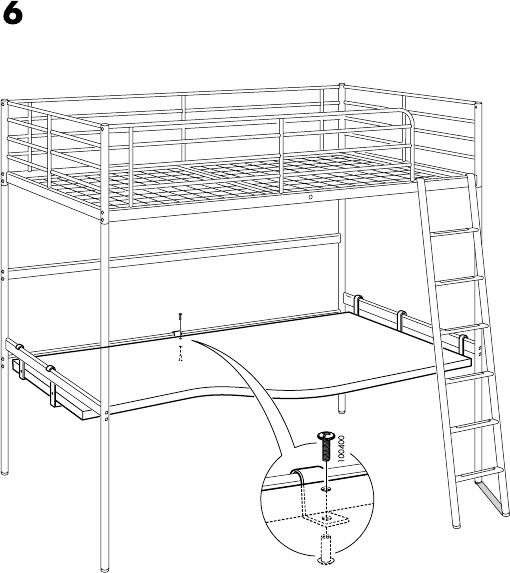 Cama Alta / Beliche com Secretária SVARTA 208x97cm, altura 186cm. NOVO