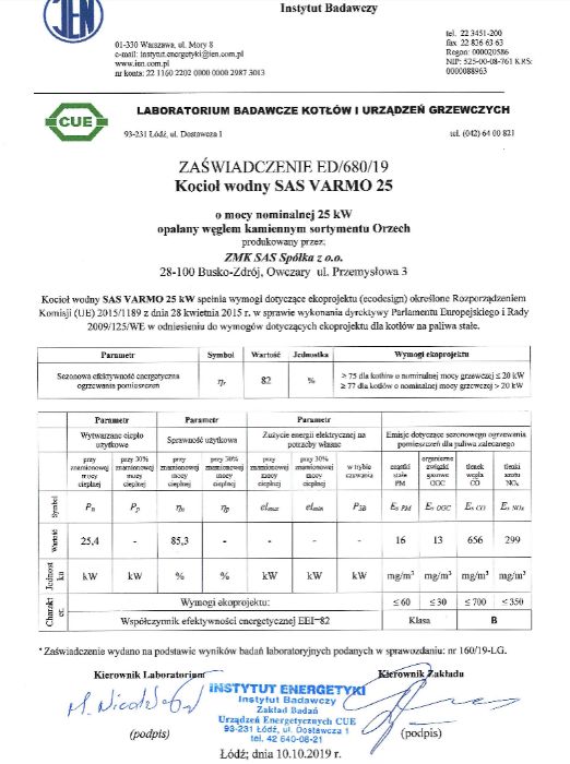 Kocioł, piec SAS VARMO 25 kW - zasypowy / tradycyjny 5 Klasa Ecodesign