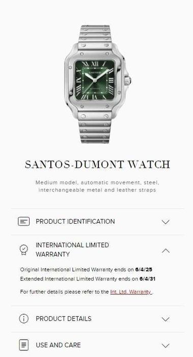 Cartier Santos Medium Green 2023r/ Gwar. do 2031r