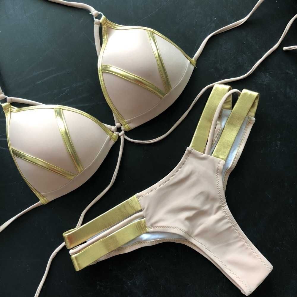Bikini Stringi Strój Kąpielowy Wiązany Push-Up Damski Kostium Plaża M