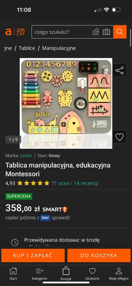 Tablica manipulacyjna, edukacyjna Montessori