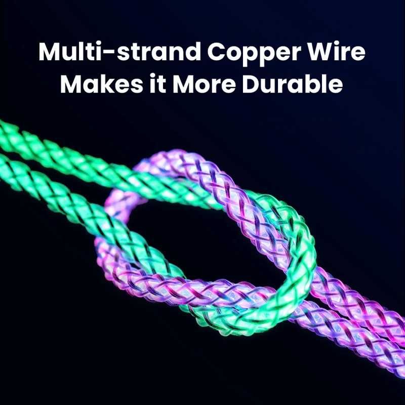 Kabel Ładowania PD typ-C do typu C 6A 100W MAX RGB LED