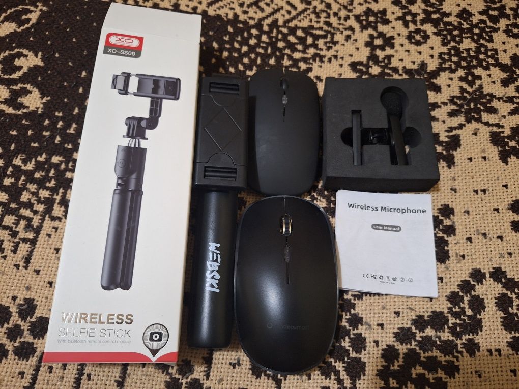 Kijek do selfi, mikrofon oraz myszka bluetooth