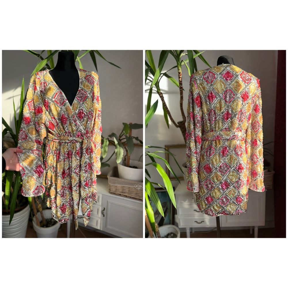 Asos cekinowa sukienka mini kopertowa 46 3 xl 44 xxl