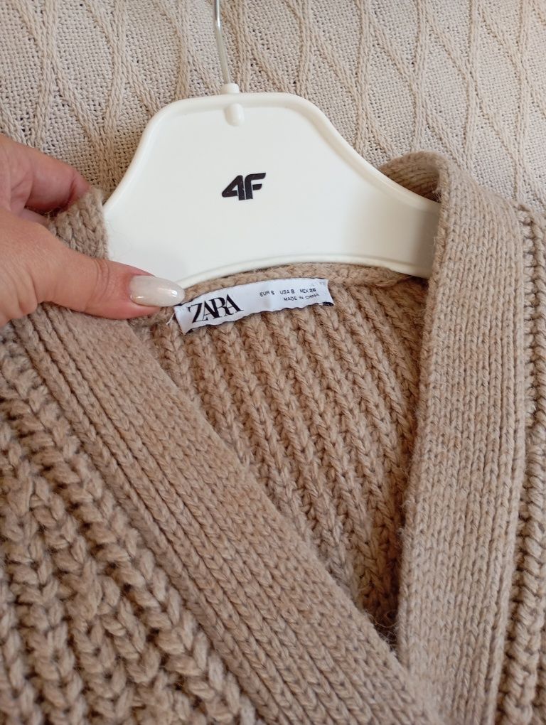 ZARA S-L luźny owersizowy bezrękawnik sweterek beżowy kamizelka