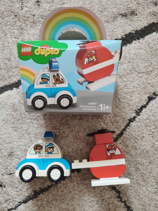 Klocki LEGO Duplo wóz policyjny i helikopter strażacki