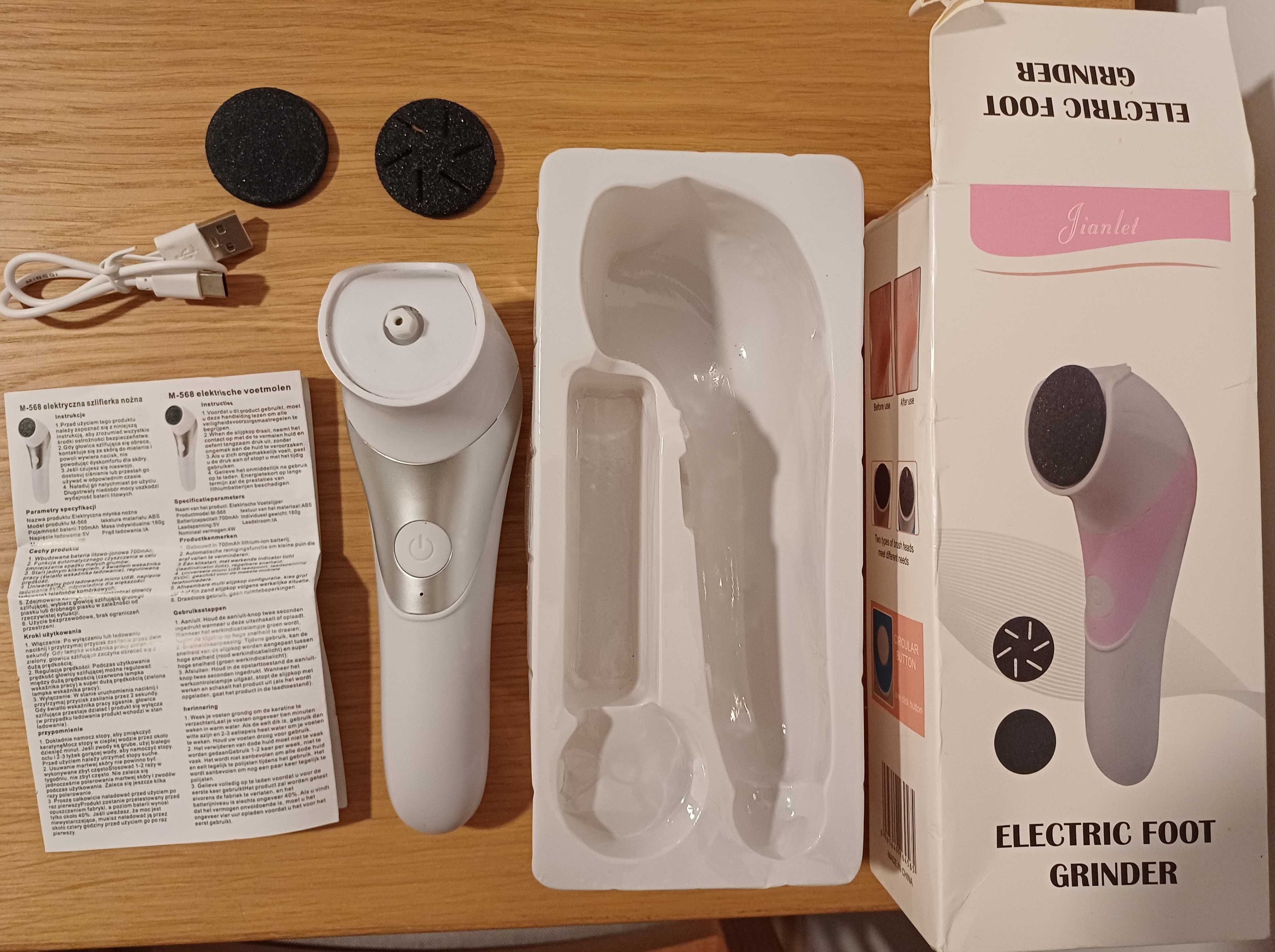 Szlifierka elektryczna pilnik do stóp pięt 2 głowice ładowanie USB