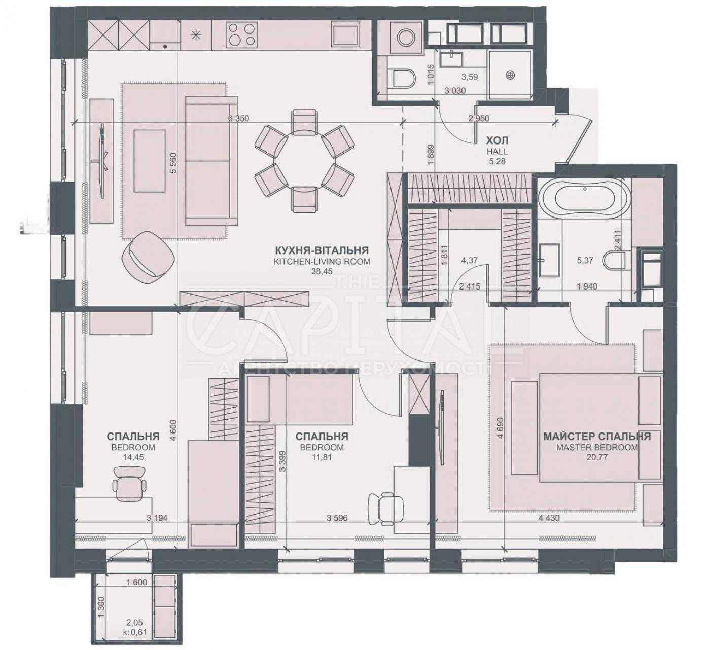Краща ціна в ЖК TRIIINITY с 3 окремими  спальнями, 104 м2