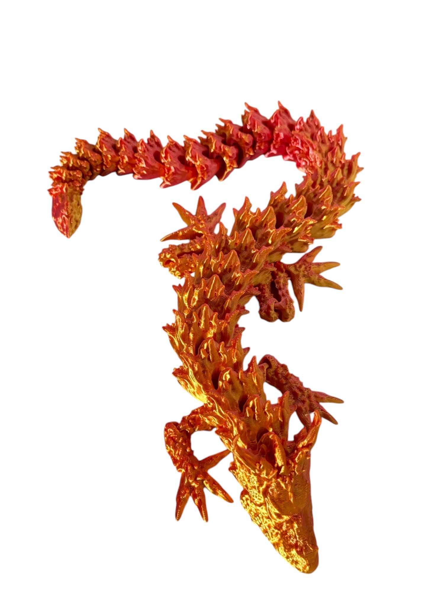 Ognisty Smok, Fire Dragon przegubowy, druk 3D różowo-żółty, ruchomy