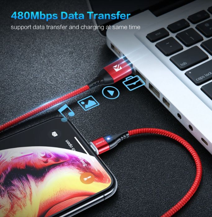 Cabo Type-C / iPhone USB 3A ficha magnética carregamento rápido