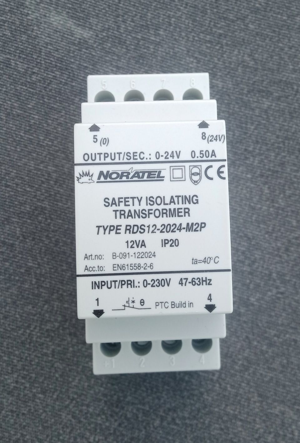 Transformator jednofazowy 230/24V firmy NORATEL na szynę DIN - 10 szt