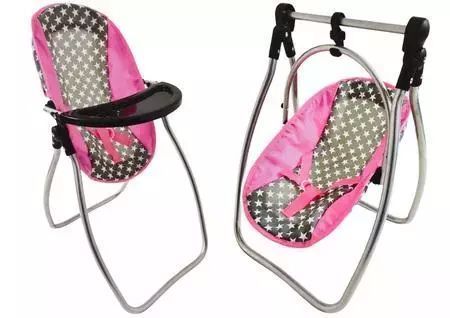 Huśtawka dla lalek 2w1 Alice gwiazdki szaro-różowa. Leantoys