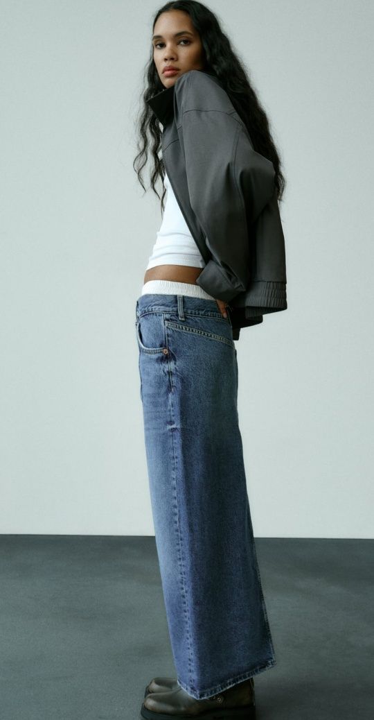 Zara джинсова довга спідниця з подвійним (боксерським) поясом, р.S