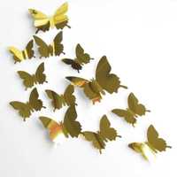 Motyle Złote Lustro 12 sztuk Motylki do przyklejenia na ścianę