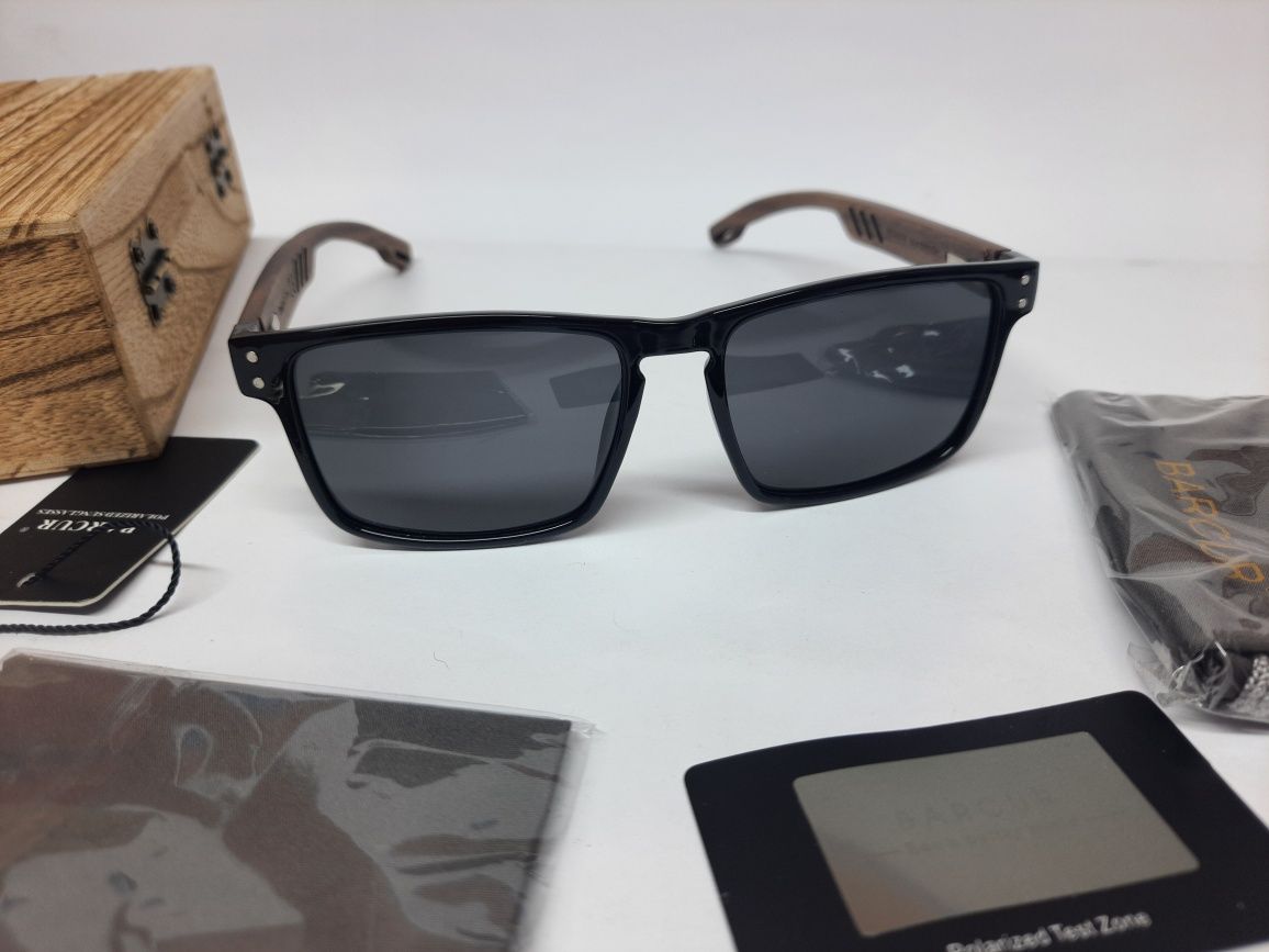 Okulary przeciwsłoneczne drewniane BARCUR z filtrem UV-400 i polar.