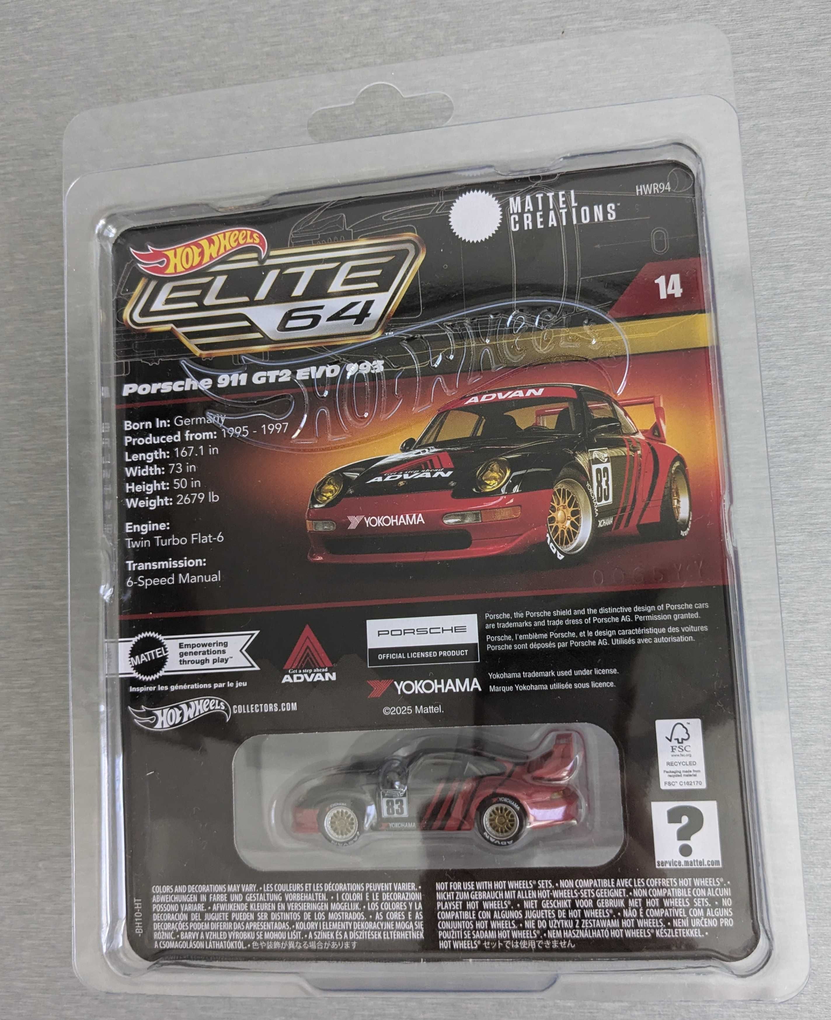 Porsche 911 GT2 EVO 993 Elite 64 Advan Hot Wheels Mattel