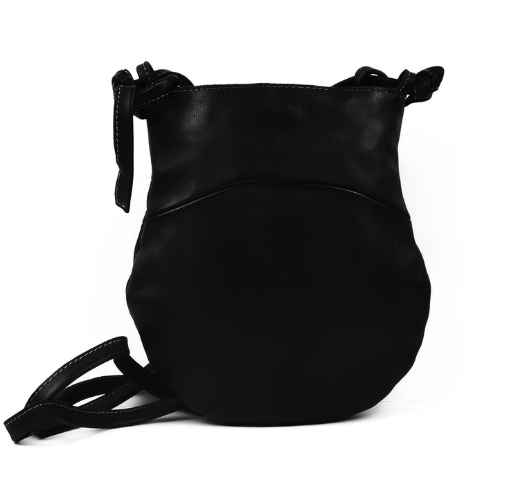 Натуральная кожаная чёрная сумка через плече хобо мешок, ручная работа