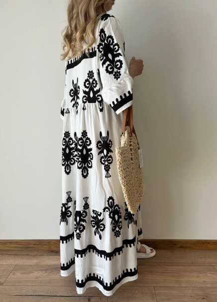 Sukienka długa maxi czarna biała boho lniana bawełna oversize XL