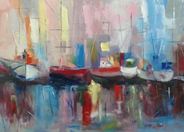 Картина "Корабли". Холст на подрамнике 50×80. Масло. Смешанная техника