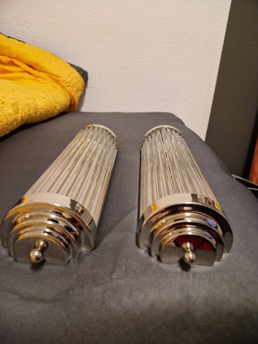 Kinkiety premium – szkło prasowane i mosiądz chromowany – komplet 2 sz