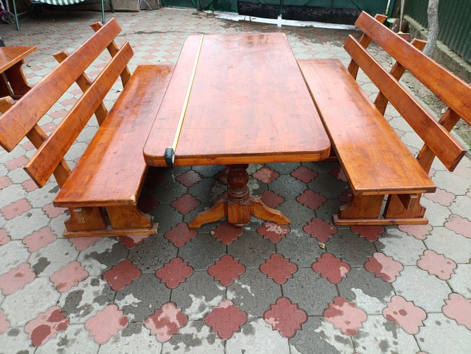 Комплект стіл та дві та дві лавки з спинкою