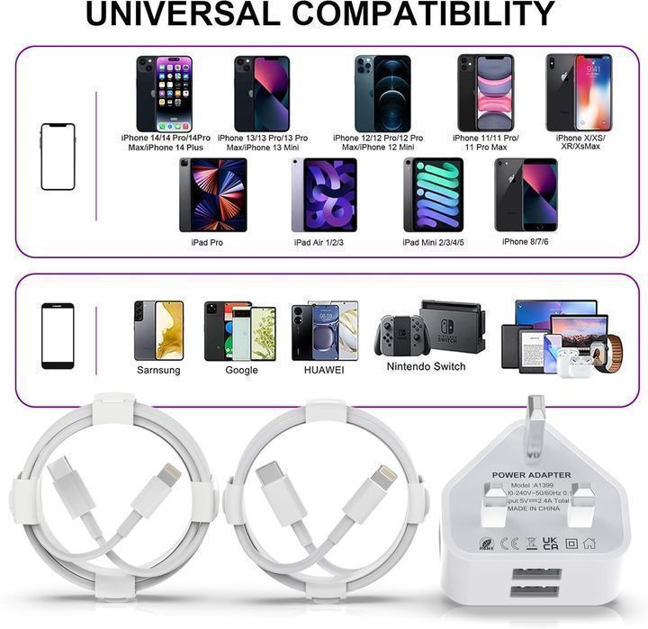 Ładowarka Do Iphone'a [Certyfikat Mfi] 2 Sztuki Podwójnych Adapterów