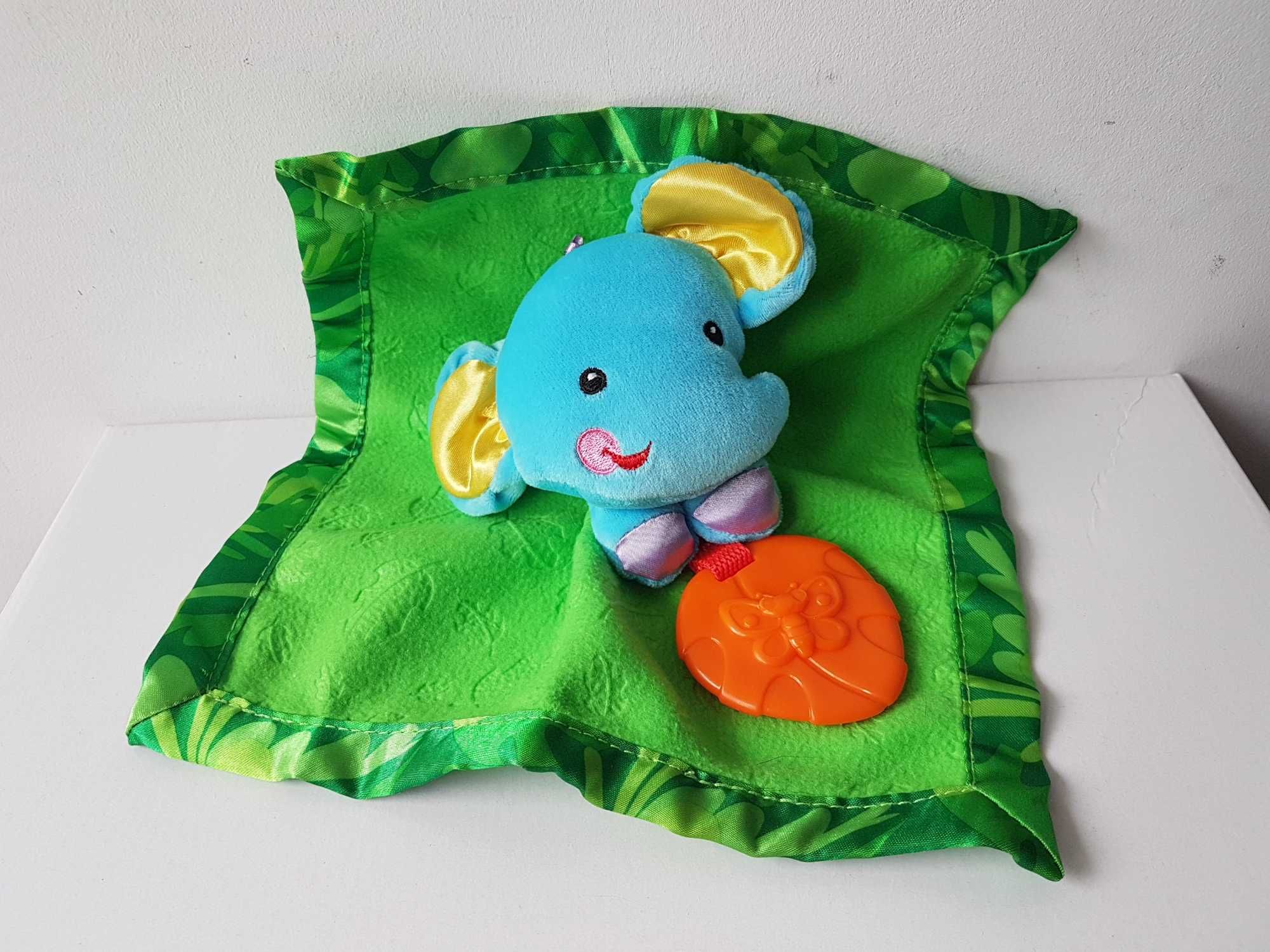 Fisher Price pluszowa przytulanka zabawka niemowlęca mini kocyk słonik