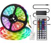 TAŚMA LED kolorowa samoprzylepna RGB BIAŁY ZIMNY 5 metrów z pilotem