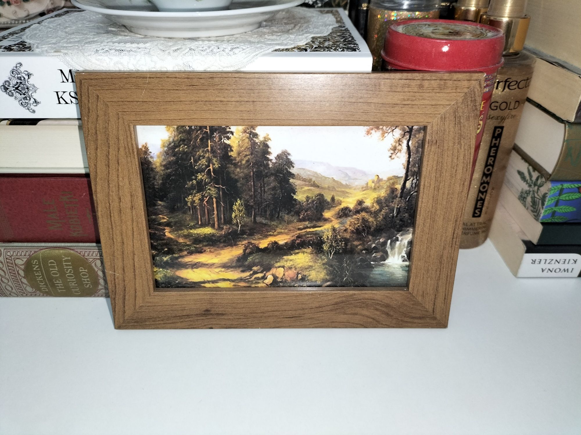 Obraz obrazek w drewnianej ramie pejzaż widok retro vintage prl