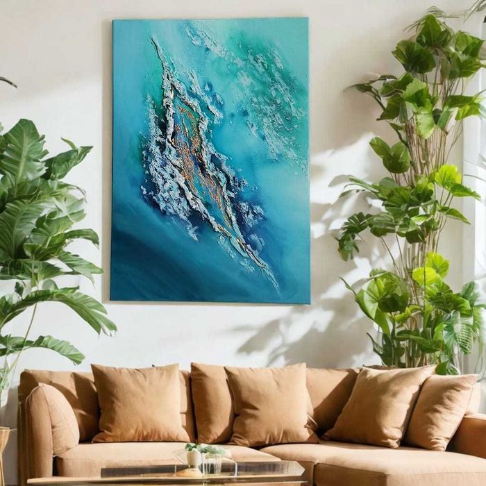 Obraz ręcznie malowany, akryl "Kobaltowe Odkrycie" abstrakcja