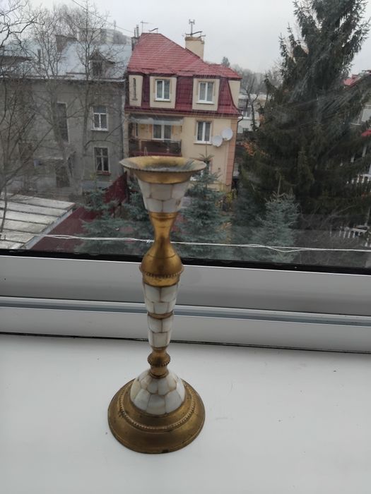 Подсвечник латунь и перламутр.