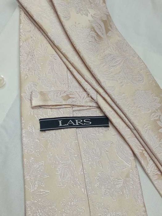 Krawat jedwab kremowy złoty Lars kwiaty