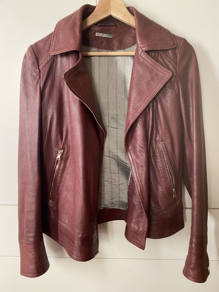 Casaco Biker Em Pele Massimo Dutti