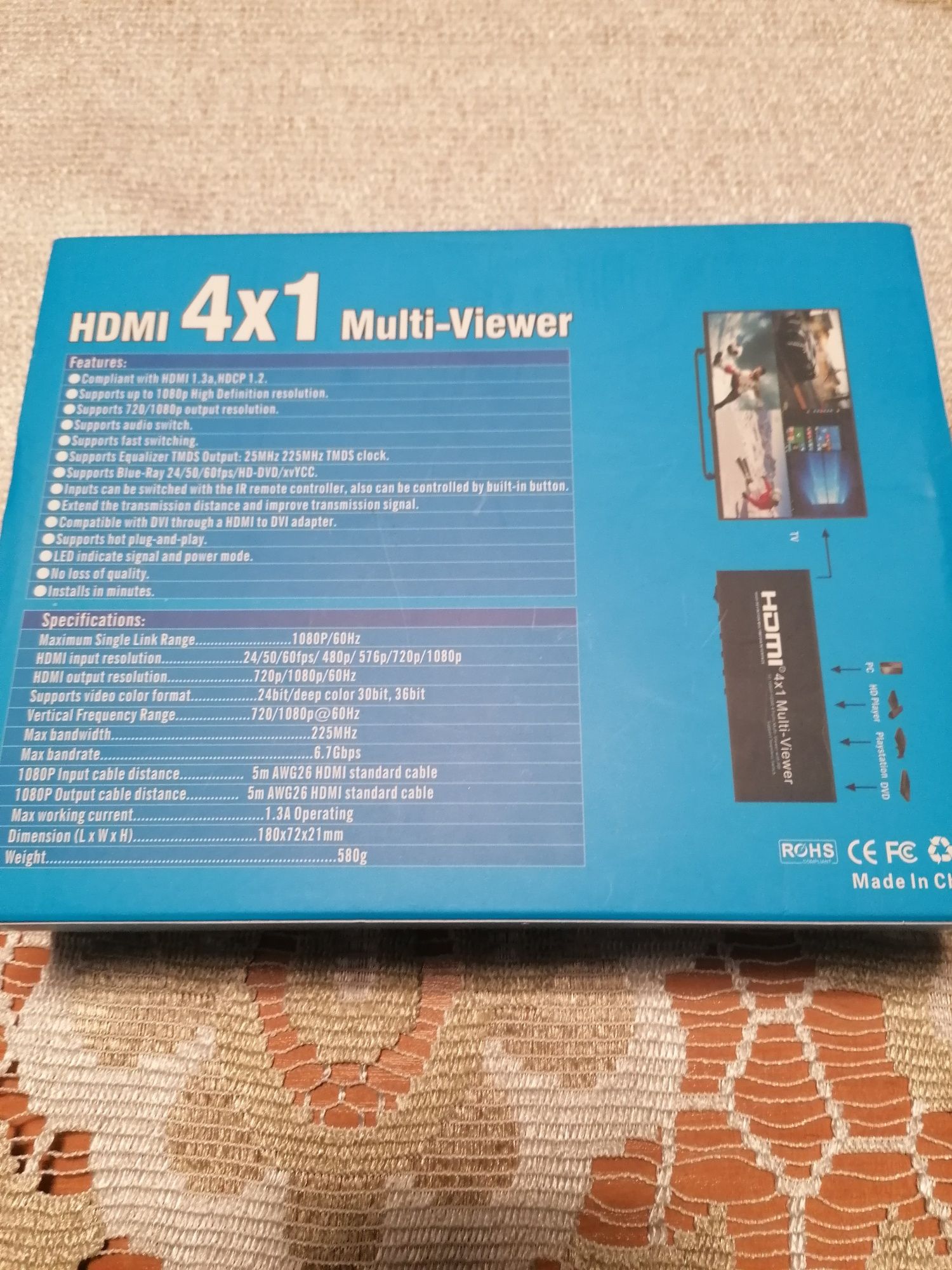 HDMI 4x1 Multi-Viewer Switch 1 Ekran z 4 Kamer