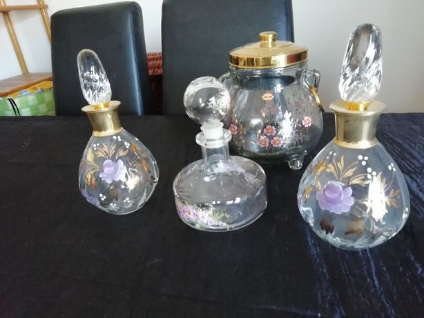 Conjunto de 4 garrafas/potes de Vidro pintados à mão