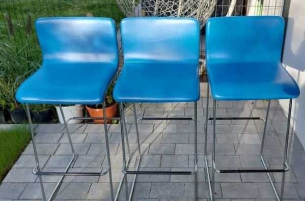 3 hokery tapicerowane skórzane krzesła barowe z oparciem