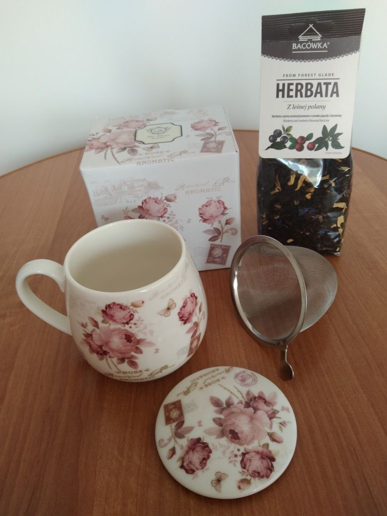 Zaparzacz herbaty kubek secesja rose + herbata Kraków i okolice