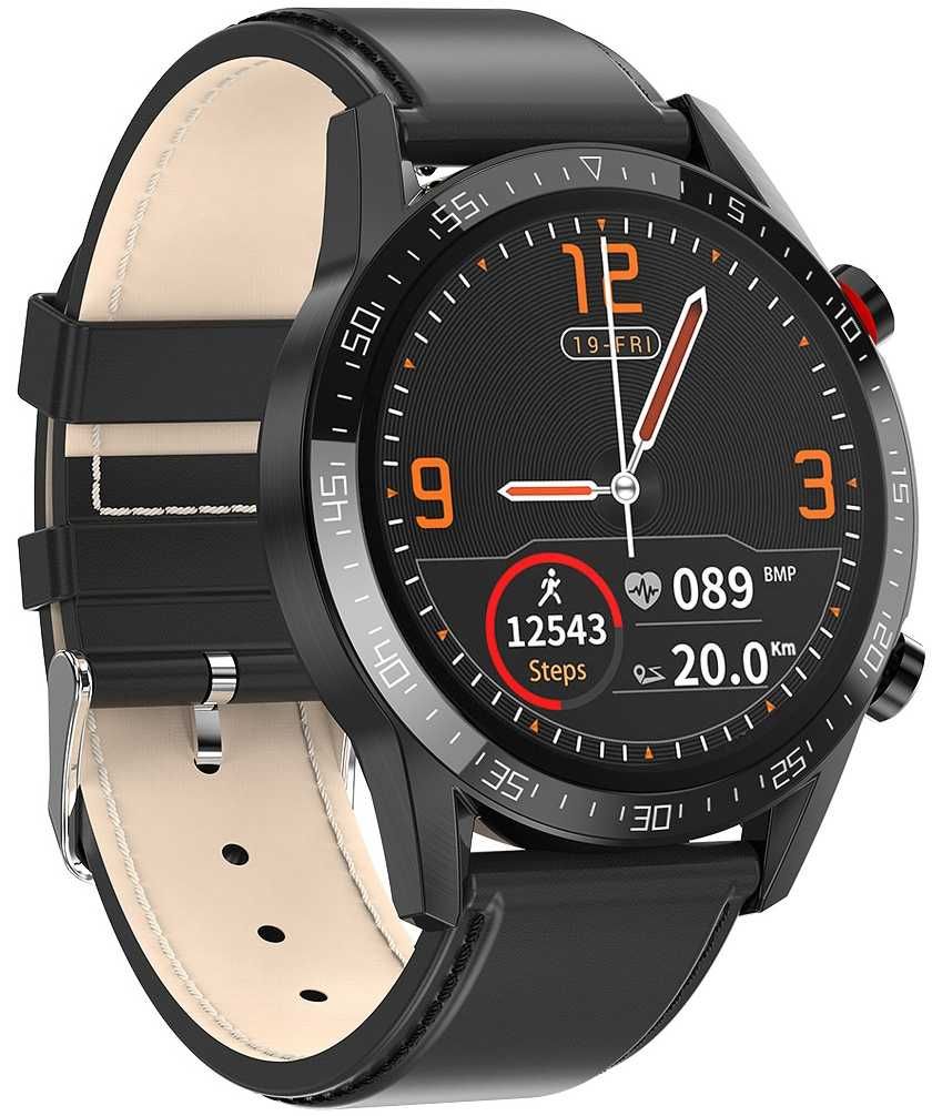 PASEK SKÓRZANY CZARNY 22 mm do smartwatch zegarek L9 L13 L16 DT70 inne