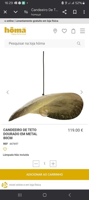 Candeeiro de teto em Latão