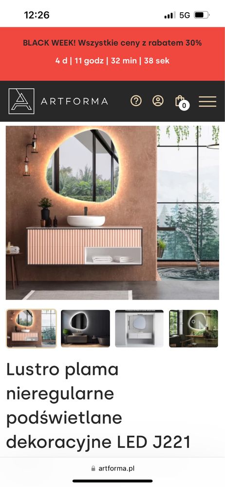 Lustro łazienkowe led 64x64 Artforma