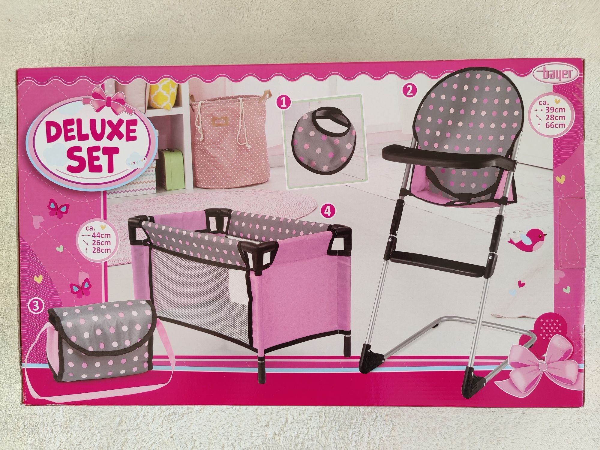 Nowy zestaw dla lalki łóżeczko krzesełko do karmienia