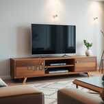 Móvel Tv Estilo Moderno Nogueira e/ou Carvalho c/ Inox Dourado