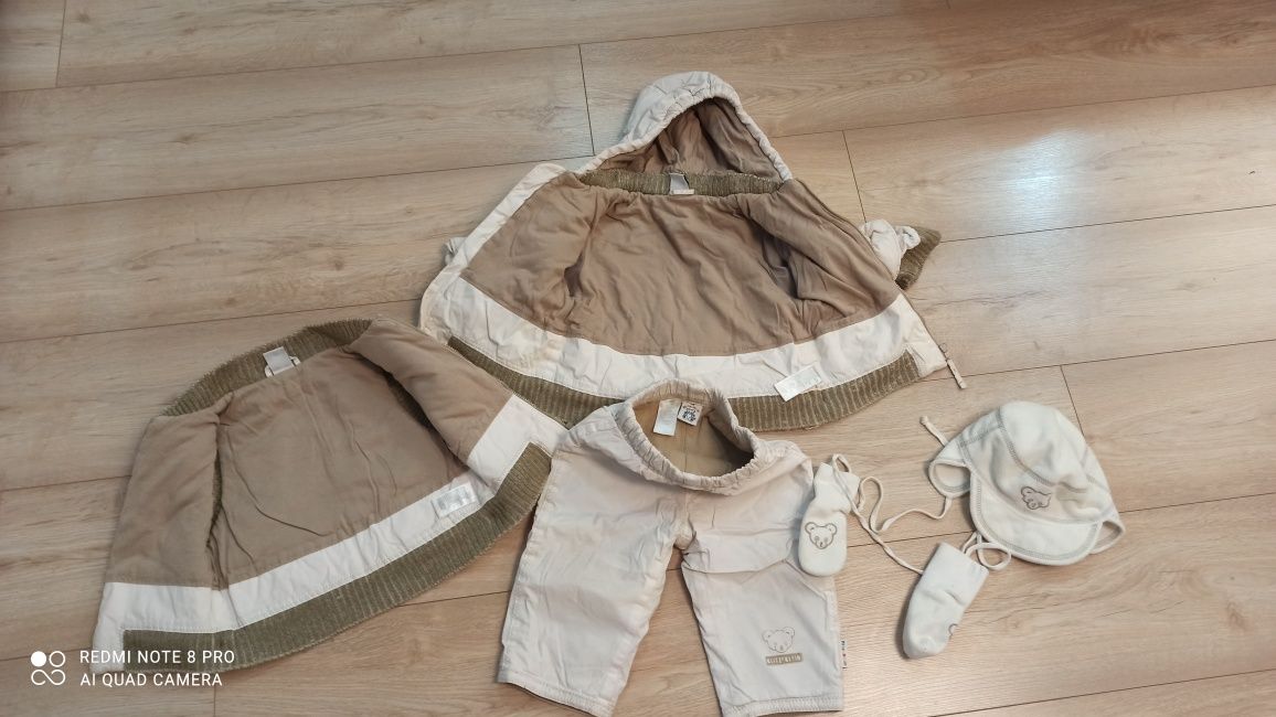 Komplet zimowy, kurtka, spodnie, kamizelka rozmiar 74-80