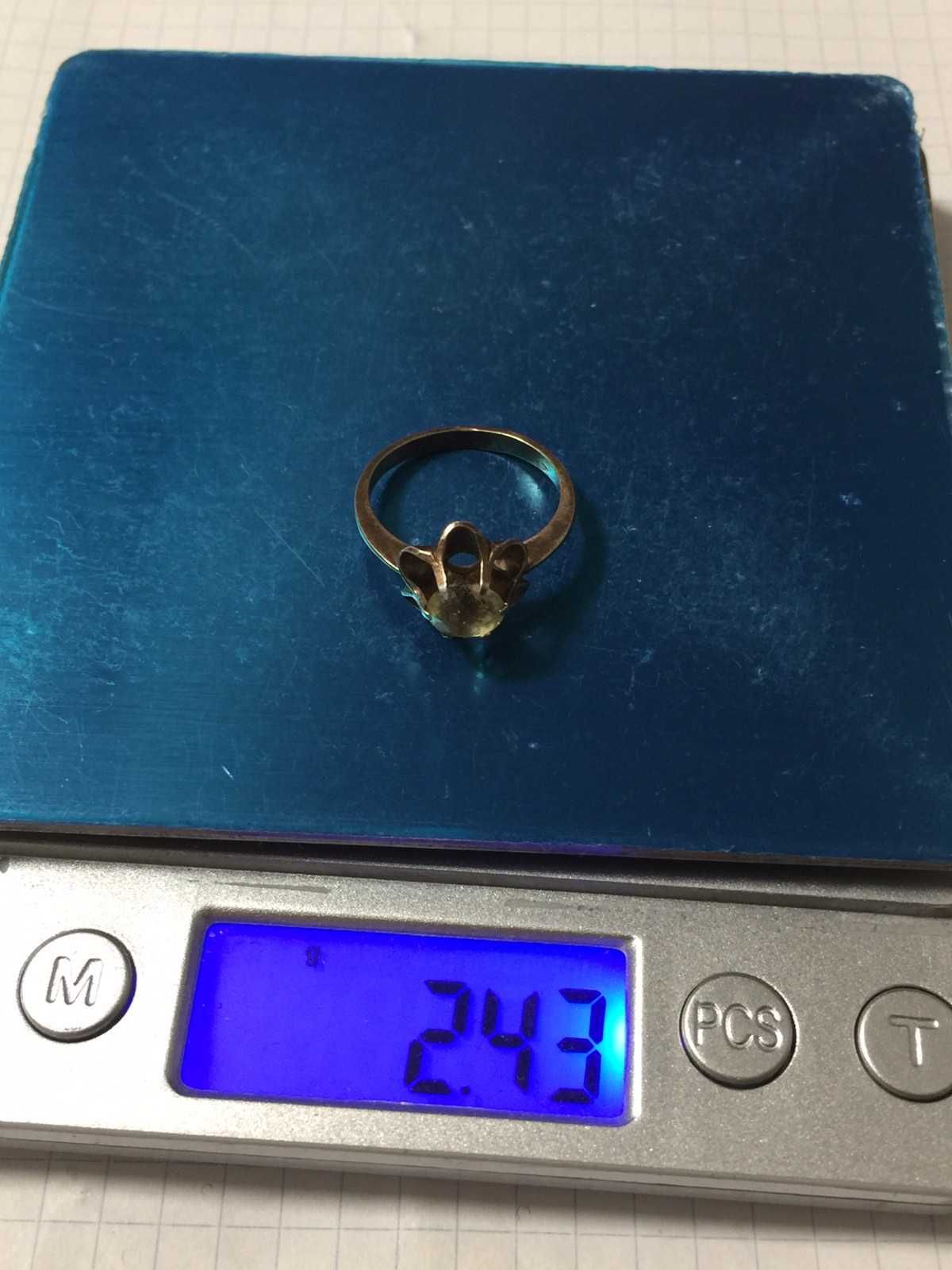 Кольцо серебро с позолотой, цитрин