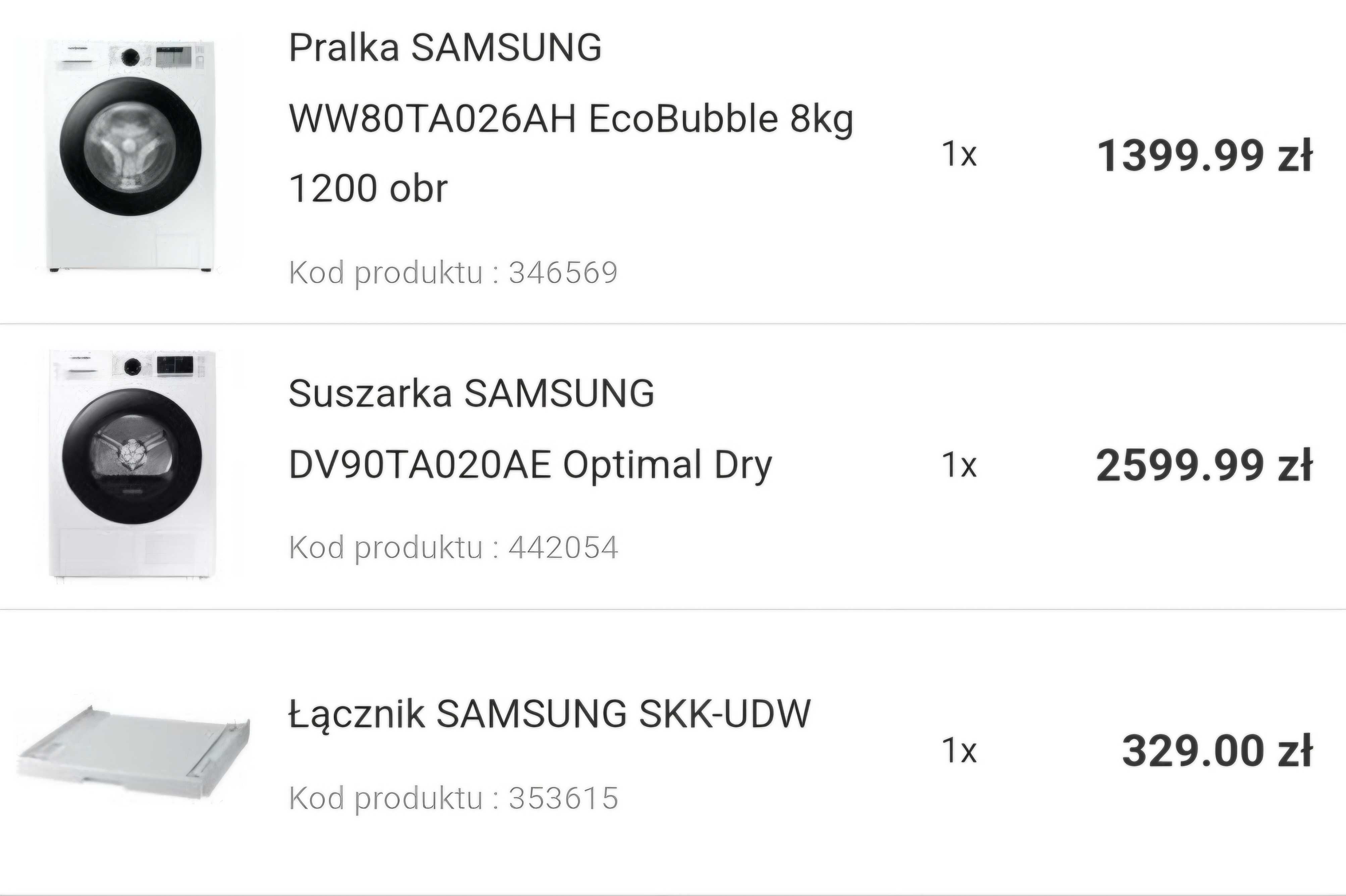 Pralka, łącznik i suszarka Samsung - nowe