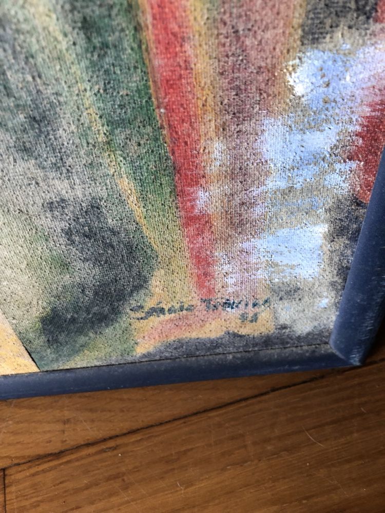 Quadro pintado a oleo com tiras