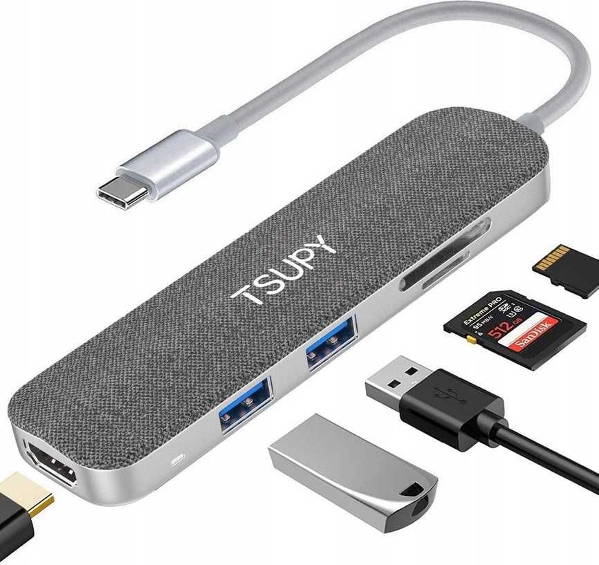 TSUPY USB-C Hub Adapter 4K HDMI 2x USB 3.0 SD/TF
