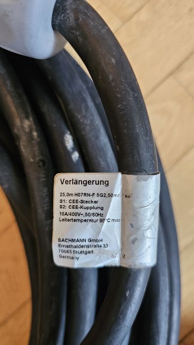 Kabel siłowy przedłużacz 16A 5x2.5 25 metrów  IP44