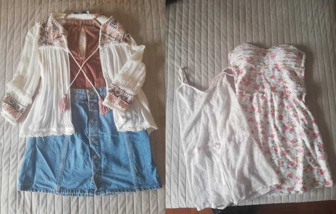 Lote de roupa: vestido de ocasião, conjunto e lingerie